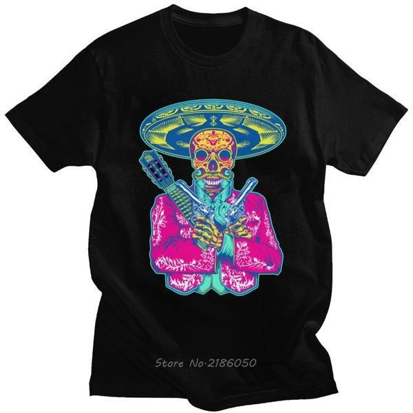 T-shirts pour hommes Unique Mariachi Crâne Mexicain T-shirt Hommes Manches Courtes Guns N Music T-shirt Col Ras Du Cou Slim Fit Pur Coton Tshirt Harajuku