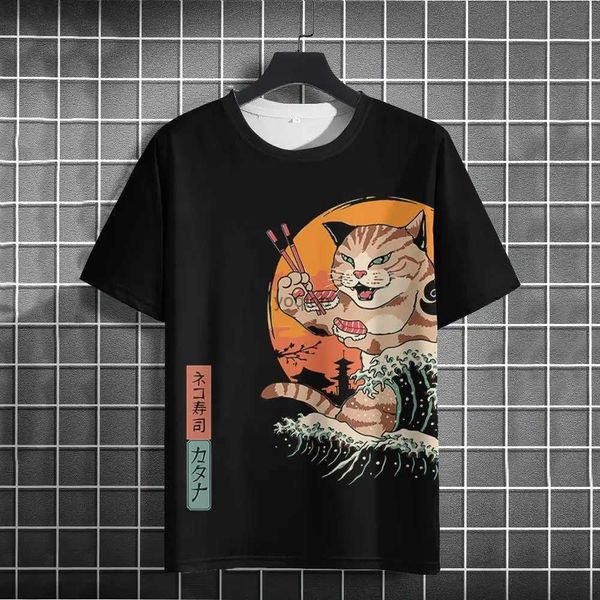 Camisetas para hombres Unisex 2024 T Shirt Hombres Mujeres Japonés Samurai Cat 3D Impreso T Shirts para la moda casual Camisa divertida Top Tee Hombres Ropa