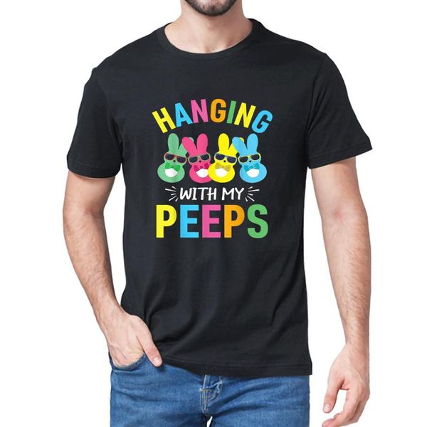 Camisetas para hombre, camiseta Unisex de manga corta de algodón con bonito regalo familiar de Pascua Hangin With My Peeps, ropa de calle divertida, camiseta suave para mujer