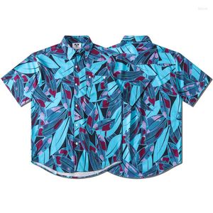 T-shirts pour hommes unisexe homme femme été chemise de plage hawaïenne Hip Hop impression de plumes de feuille bleue manches courtes