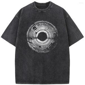 T-shirts voor heren Universum Zwart Gat en Zonnestelsel Gewassen T-shirt 230g Katoen Vintage Gebleekte T-shirt Tops Casual Los Bleach Shirt
