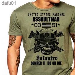 Heren T-shirts US Marines Infanterie Assaultman T-shirt Men Mos 0351 USMC Army Korte Mouw Casual Tee USA Plus Size S-3XL L230520