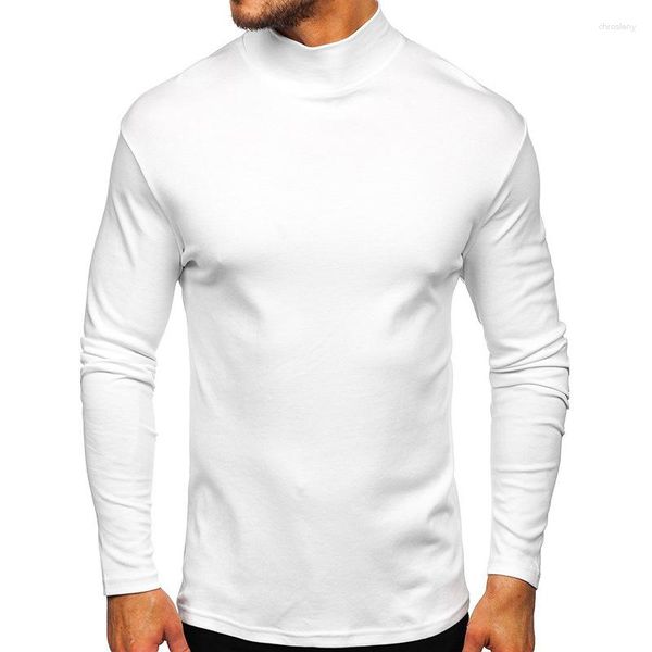 T-shirts hommes taille américaine S-XXL printemps automne T-shirt à manches longues hommes couleur unie col montant mince polaire chemise mâle pour