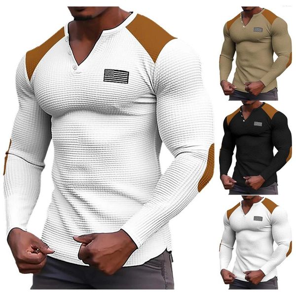 T-shirts pour hommes col en V chemise à manches longues mode décontractée rétro dossier conseil supplémentaire pour hommes grands hommes