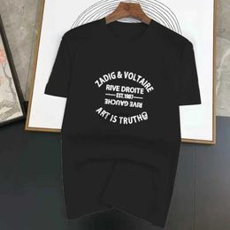Camisetas para hombres V-Voltaire Zadigs Hombres Camiseta Algodón de alta calidad Impresión de letras Ovesized Manga corta para mujer Moda de verano Camisetas TopsL240104