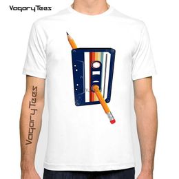 Mannen T-shirts Vagarytees 2022 Cassette Tape Potlood T-shirt Homme Zomer Nieuwe Korte T-shirt Mannen Wit Casual T-shirt Unisex streetwear