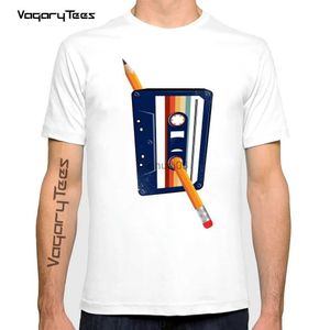 Camisetas para hombre Vagarytees 2022, camiseta tipo lápiz con cinta de Cassette para hombre, novedad de verano, camiseta corta para hombre, camiseta informal blanca, ropa de calle unisex