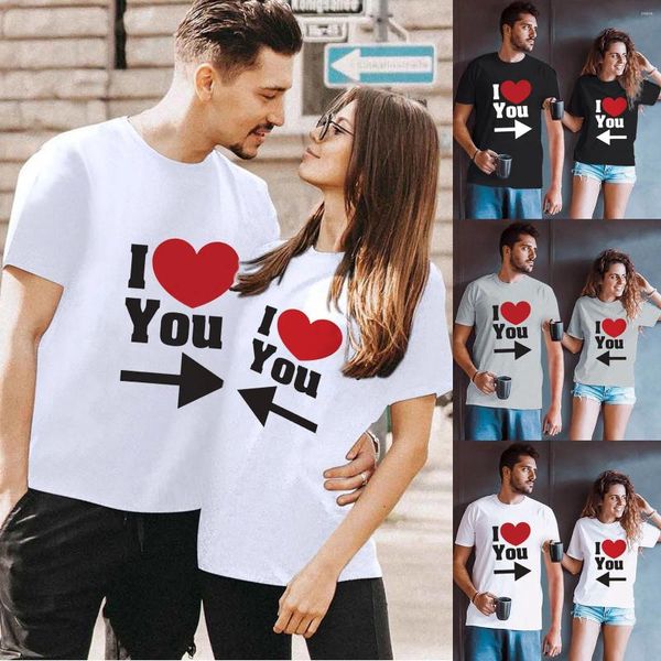 T-shirts pour hommes Saint Valentin Hommes Valentine Soft Top Shirt Lettre Amour Imprimé O Cou À Manches Courtes Tops Cadeau Pour Les Amoureux Couple Vêtements