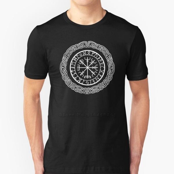 Camisetas de hombre Vegvisir algodón puro cuello redondo camisa hombres runas vikingo Islandia Sagas nórdicas dioses viaje barco Drakkar ver Vikingknot Magic