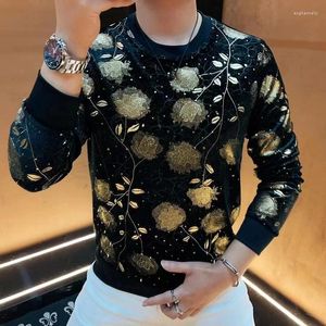 Heren T-shirts Fluweel Goud Bronzing Pullover Met Capuchon Man Modieus Velours Heren Winter Trendy Europese Kleding Glanzende Jumper Party Top