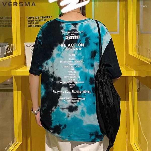 T-shirts masculins Versma coréen harajuku ulzzang camouflage imprime tee masculin hip hop streetwear t-shirts dye t-shirts à cravate surdimensionnée