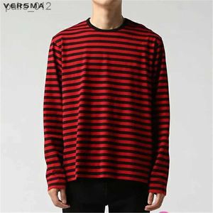 T-shirts masculins Versma coréen ulzzang harajuku t-shirt rayé noir et blanc pour hommes unisex à manches longues t-shirts pour femmes