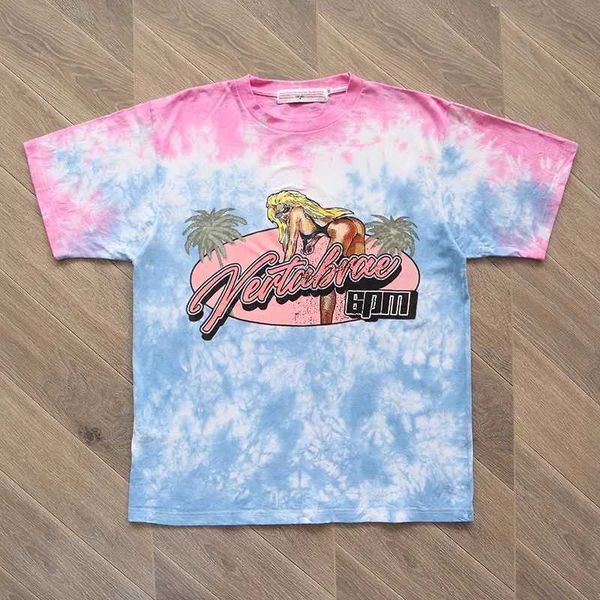 T-shirts hommes Vertabrae Beach Girl Tie Dye imprimé Beach Girl coton T-shirt à manches courtes J240228