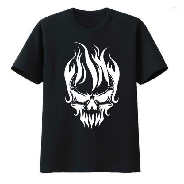 Camisetas para hombres Muy COOL Flame Skull Camiseta de algodón Camiseta Top Y2k Hombre Hombres Ropa Casual Camisa Camisetas gráficas Humor Kpop Loose Zevity