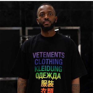 T-shirts pour hommes Vetements 2023ss Nouveau T-shirt surdimensionné à col roulé en coton imprimé couleur printemps et été pour hommes et femmes