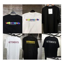 Heren t-shirts Vetements T-shirt Men Vrouw Korte mouw Grote tag Hip Hop Loose Casual Borduurwerk T-stukken Witte T-shirts Top X0726 D Dhimt