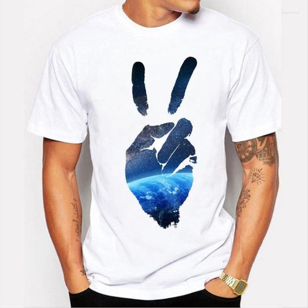 Camisetas para hombre Impresión de gesto de victoria Camiseta divertida Verano Casual Manga corta Moda Algodón Cuello redondo Manga corta Camiseta de tamaño europeo