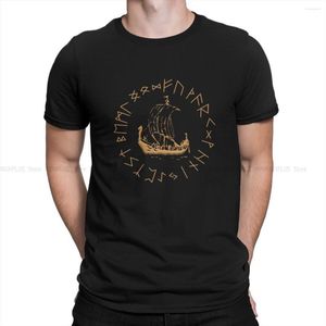 T-shirts voor heren Viking Art Culture T-shirt Longship en Norse Rune Wheel Piraat Basic Polyester Shirt Homme Men Tee Design Trendy