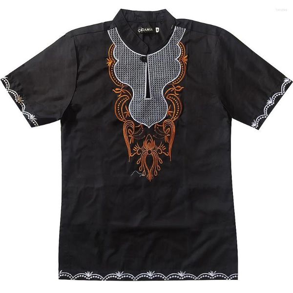 Camisetas de hombre Vintage África hombres Dashiki bordado étnico cuello levantado camisetas de manga corta musulmán adulto Casual Tops traje nacional