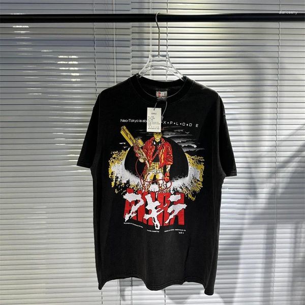 T-shirts pour hommes Vintage Akira imprimé T-shirt surdimensionné américain High Street Casual VTG Retro Tide Marque Lâche Coton à manches mi-longues
