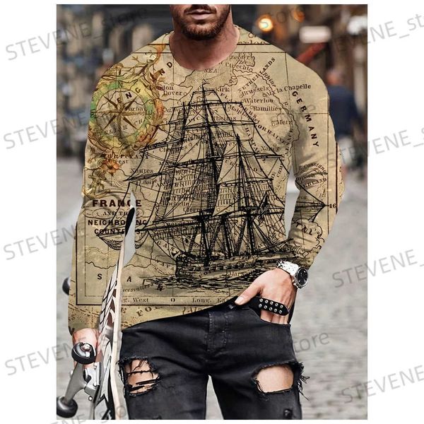 T-shirts pour hommes Vintage Anchor T-shirts pour hommes Automne et hiver Vêtements surdimensionnés à manches longues Tops T-shirt rétro Streetwear Chemise pour hommes T-shirts T231219