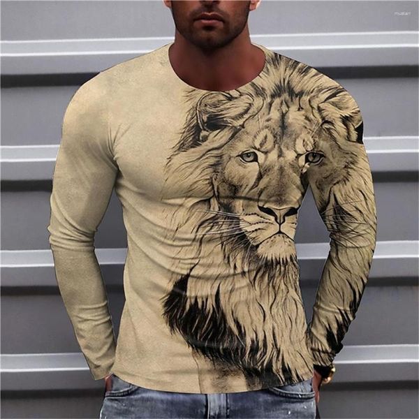 Camisetas de hombre Vintage Animal León manga larga 2023 tallas grandes 3d estampado Retro camiseta calle moda manga Casual rompible hombres ropa