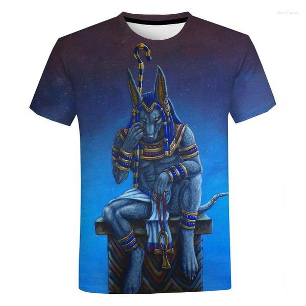 Camisetas para hombre Vintage Anubis Negro Arte Egipcio Camiseta estampada 3D Hombres Mujeres Casual Manga corta Antiguo Egipto Camisa clásica Camisetas