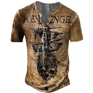 T-shirts voor heren vintage knop v-hals navigatie t shirt korte mouw gothic henley shirt voor mannen extra grote tops tee shirt heren punk streetwear 230130