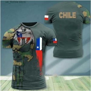 Camisetas para hombres Camiseta vintage de Chile Camiseta con estampado 3D Camisa con bandera chilena O Cuello para hombre Veteranos Corto Slve Ts Strtwear de gran tamaño Tops de camuflaje sueltos Y240314