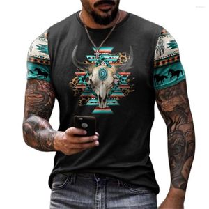 T-shirts voor heren Vintage Cowboy Tribal Print T-shirts Zomer O-hals Street chic Grote maat T-shirt Dagelijks Korte mouw Los tops Kleding