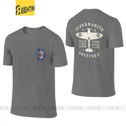 Camisetas para hombres Avión de combate vintage Supermarine Spitfire Men Camiseta delantera Dos lados Avión avión Avión TEE Camisetas de manga corta Cotton T240425
