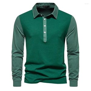 T-shirts pour hommes Vintage vert Polo hommes 2023 automne coupe ajustée à manches longues quotidien décontracté vêtements de travail Camisetas Masculino