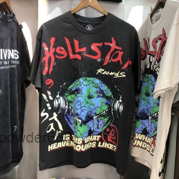 T-shirts pour hommes Vintage Hellstar Studios T-shirts Washed Ghost Face Écouteur Terre Imprimer Manches courtes Hiphop Street T-shirt surdimensionné Hommes Femmes 230621 P0QB