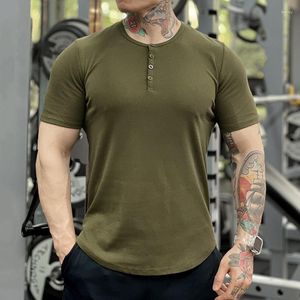 T-shirts voor heren Vintage Henley-shirt Heren Sport Fitness Slim Fit Katoenen T-shirts met korte mouwen en knopen Zomer Casual Pure Kleur Heren T-shirts