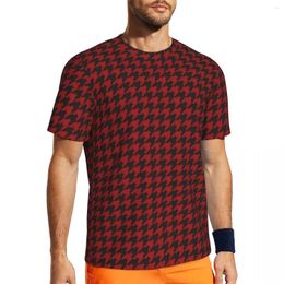 Mannen T-shirts Vintage Houndstooth T-shirt Rood En Zwart Retro Harajuku Sportkleding Korte Mouw Ademend T-shirt Y2K Top tees