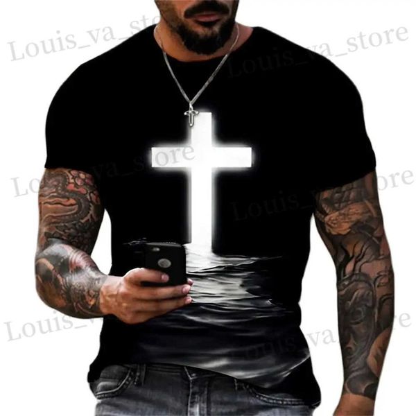 T-shirts masculins vintage Jésus-Christ T-shirt pour les hommes 3d dieu religion imprimement crucifix masque t shirt oversize slve jésus top t-shirt hommes t240419