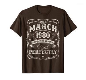 T-shirts pour hommes Vintage Made In March 1980 Shirt 40th Birthday Gift