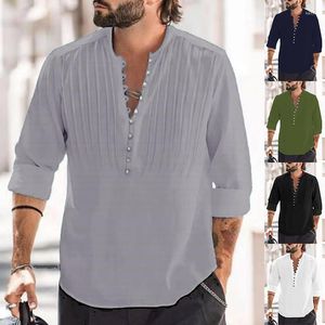 T-shirts masculins vintage hommes boutonnés couleur décontractée couleur longue manche en cou mâle mâle coréen vêtements tendance masculine streetwear 2023