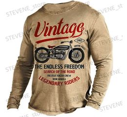 T-shirts voor heren Vintage heren T-shirt Katoenen tops met lange mouwen Grafische motorfietskleding Oversized motorkleding Street chic Herenshirt T-stukken T231219