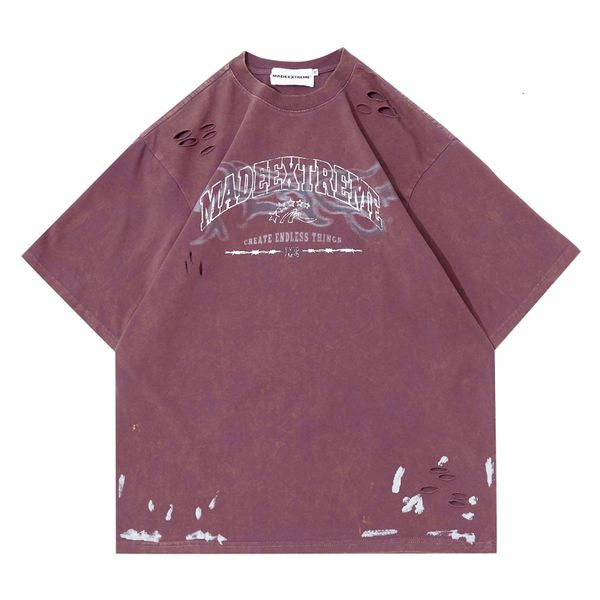 T-shirts hommes Vintage Mens Hip Hop Streetwear Harajuku Hole T-shirt Fshion Ripped T-shirt Été à manches courtes Coton Rock Punk Tops 230703