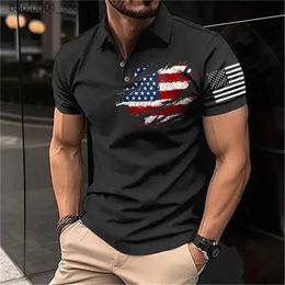 T-shirts pour hommes Vintage Hommes Polo Shirt 3D Drapeau des États-Unis Imprimé Hommes Vêtements Lâche Chemise surdimensionnée Street Casual Tops à manches courtes Q240220