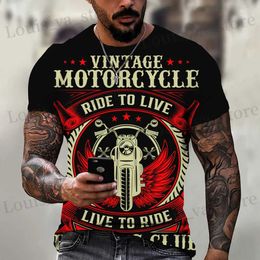 T-shirts voor heren Vintage Mens T-shirt 3D Retro Motorcycle Oversized T-shirt voor mannen Kleding Biker Racing T-shirts Motor TS TOPS TOPS Summer Apparel T240419