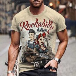 Camisetas para hombres Camiseta para hombre vintage Camiseta con cuello redondo Jersey corto Slve Top Route 66 Biker Print Ropa de gran tamaño Strt Camiseta casual para hombres Y240314