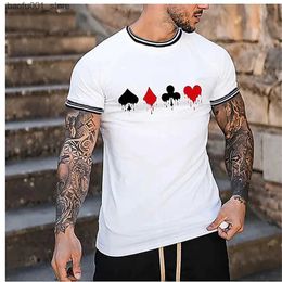 T-shirts hommes Vintage Mens T-shirt Carte à jouer Imprimer Haute Qualité Hommes Top O Cou Vêtements Vacances Loisirs Chemise Sport Fitness Wear Confort Q240220