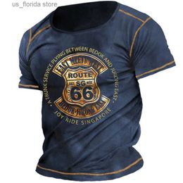 Camisetas para hombres Vintage Mens T-shirt EE. UU. Ruta 66 Impreso Camisas de manga corta Hombre de gran tamaño Estilo Hip-Hop Jersey Ts Verano Hombres Ropa Y240315