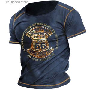 T-shirts hommes Vintage Mens T-shirt Us Route 66 Imprimé Chemises à manches courtes Mâle Surdimensionné Hip-Hop Style Pull Ts Été Hommes Vêtements Y240315