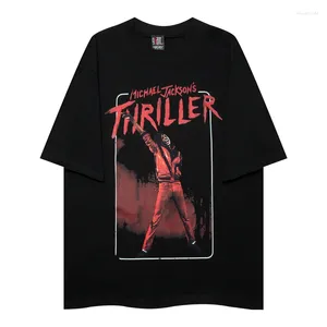 Heren T-shirts Vintage Michael bedrukt oversized T-shirt Amerikaanse pop High Street losse casual korte mouw puur katoen Rock