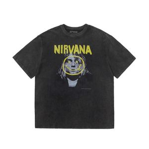 Camisetas Vintage para hombre, camiseta informal americana VTG de manga corta lavada con estampado de vendaje de Nirvana Coben