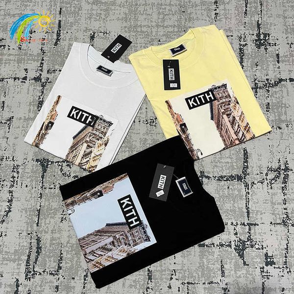 Camisetas para hombres Pinturas al óleo vintage de los bloques de Nueva York Kith Tee Men Mujeres Fashion Streetwear Fashion Black Apricot White Kith Camiseta G230422