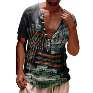 Camisetas de hombre Vintage estampado Henry algodón cuello en V pulóver manga corta calle de gran tamaño Tops camiseta sin cuello ropa de verano 230217